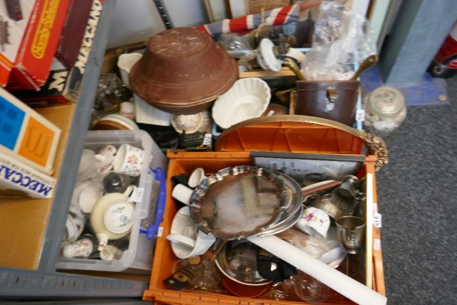 Four boxes of mixed vintage collectables including Minton China, jelly moulds, mirror and binocular - Image 2 of 2