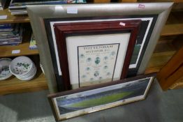 A quantity of football programmes relating to Tottenham hotspurs and other framed memorabilia, one s
