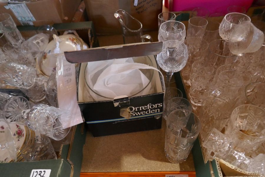 Two boxes of mixed crystal drinking vessels, tankards, wine glasses and two boxes of mixed china, gl - Image 5 of 5
