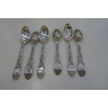 A set of six heavy, decorative Tiffany & Co silver teaspoons, pretty, floreated lot, of high quality