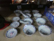 Selection of oriental china, soup bowls, etc with 4 character marks to the base