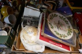 Four boxes of various china, glassware figures etc including Royal Albert