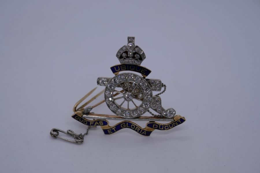 Of Military interest: a superb antique tooled leather cased, Royal Artillery Sweetheart brooch in ye - Image 5 of 15