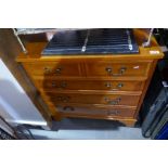 A reproduction Yew wood chest of drawers and a painted ladies bureau