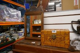 Carved dressing table mirror and oriental miniature camphor wood box