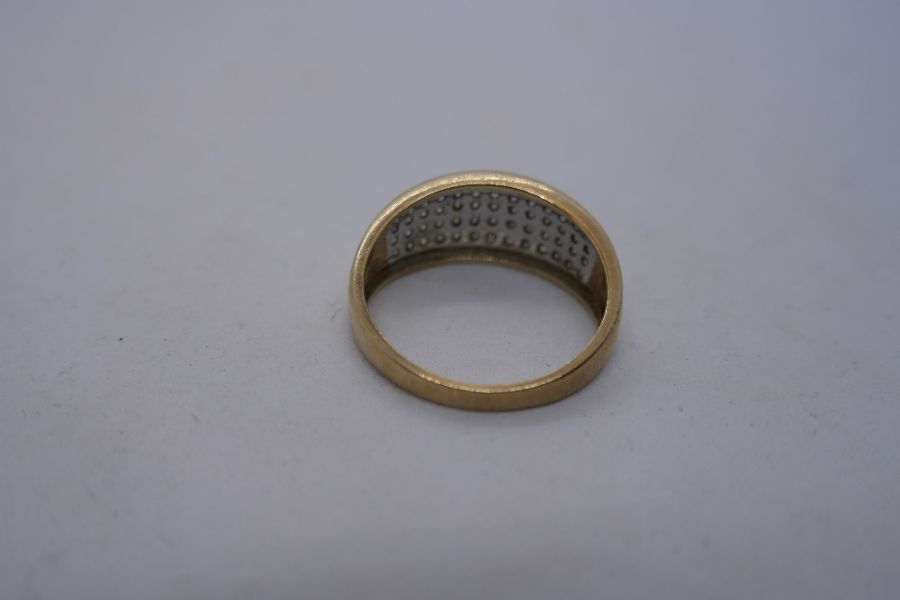 9ct contemporary band ring set with 4 rows of diamond chips, size Q, approx 3g, marked 375 - Image 2 of 6