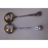 Two heavy silver shell shaped serving spoons of high quality. Hallmarked 1932 Sheffield Cooper Broth