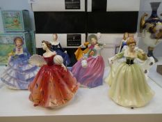 A selection of 8 Royal Doulton figures depicting ladies in fine dress: Kathy, Sapphire, Kirsty & Atu