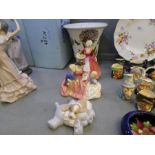 Two Royal Doulton figures, bedtime story and Janet, a Portmeirion vase and a Nao figure