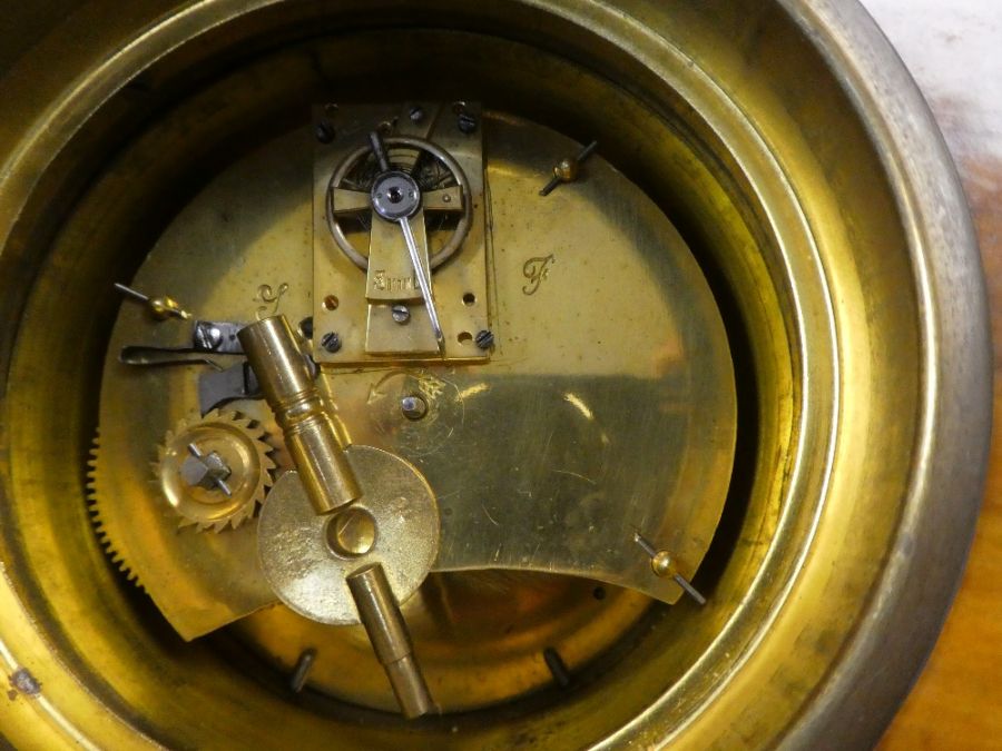 An early 20th century, clock barometer and thermometer set in carved wooden case with balustrade - Image 6 of 6