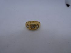 18ct yellow gold gypsy ring set with three diamonds, size L, marked 18ct, weight approx 3.4g