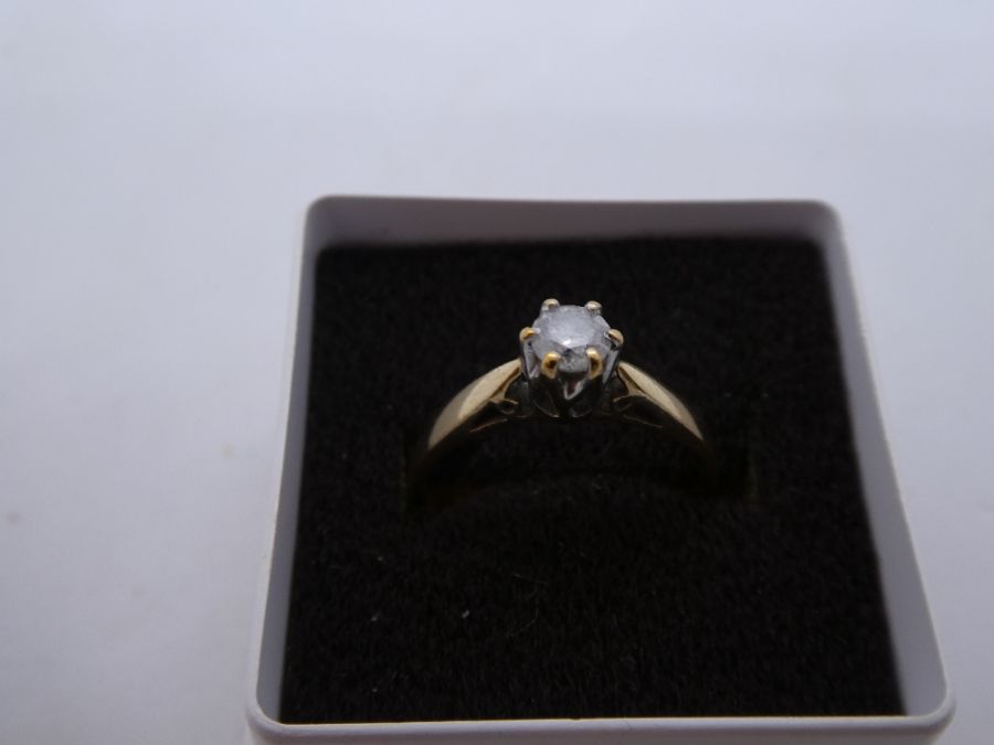 9ct yellow gold solitaire diamond ring, approx .33 carat, size O/P 2.1g approx - Image 8 of 15
