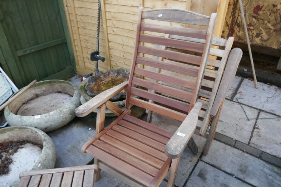 Two teak garden reclining armchairs and two tables by Swan, Hattersley - Image 2 of 3