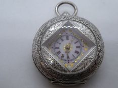 Antique continental silver ladies fob watch with pretty enameled dial, marked 935 in case 155299