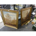 A pair of circa 1900 oil paintings of sheep in landscape by Stubbs 62.5x75cm
