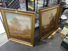 A pair of circa 1900 oil paintings of sheep in landscape by Stubbs 62.5x75cm