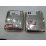 Two silver cigarette cases with silver gilt interior. One heavy with striped design and central cart