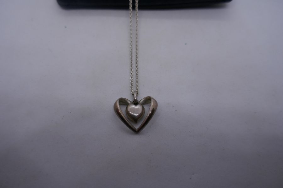 925 silver designer necklace with heart shaped pendant, by Georg Jensen, in velvet bag, marked, 'Fro - Image 9 of 10