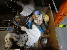 A box of mixed figures including a clown and an elephant