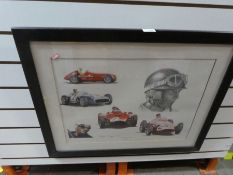 Of Motor Racing interest; Pencil signed print Tribute to Fangio