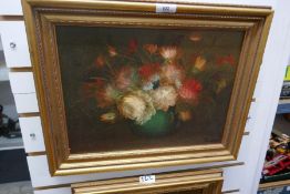 Two oil on canvas still life's depicting flowers, signed Preston and four pencil signed etchings, on