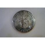 A silver Vasco Nunez de Balboa 1978 heavy coin. Large coin, weight approx 4.2 ozt