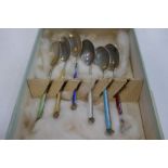 A set of six sterling silver and enamel pretty teaspoons with shell and handle. Norweigan silver, ve