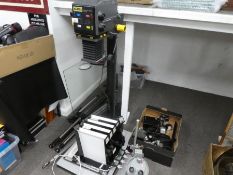 An LPL colour enlarger model C7700, a quantity of adjustable tripods, a Metz 402 Mecablitz flash gun