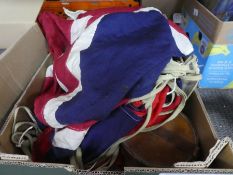 A mid 20th century Great Britain flag, a quantity of similar bunting and a telescope and sundry