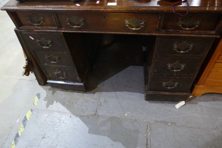 An antique oak twin pedestal desk having nine drawers - Image 2 of 2