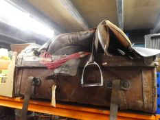 Vintage leather trunk, saddle, etc