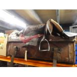 Vintage leather trunk, saddle, etc