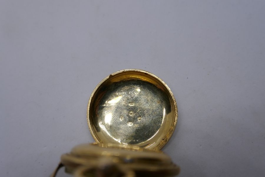 18ct yellow gold ladies fob watch with decorative engraved face, maker J Bell, London, number 16007, - Image 9 of 10