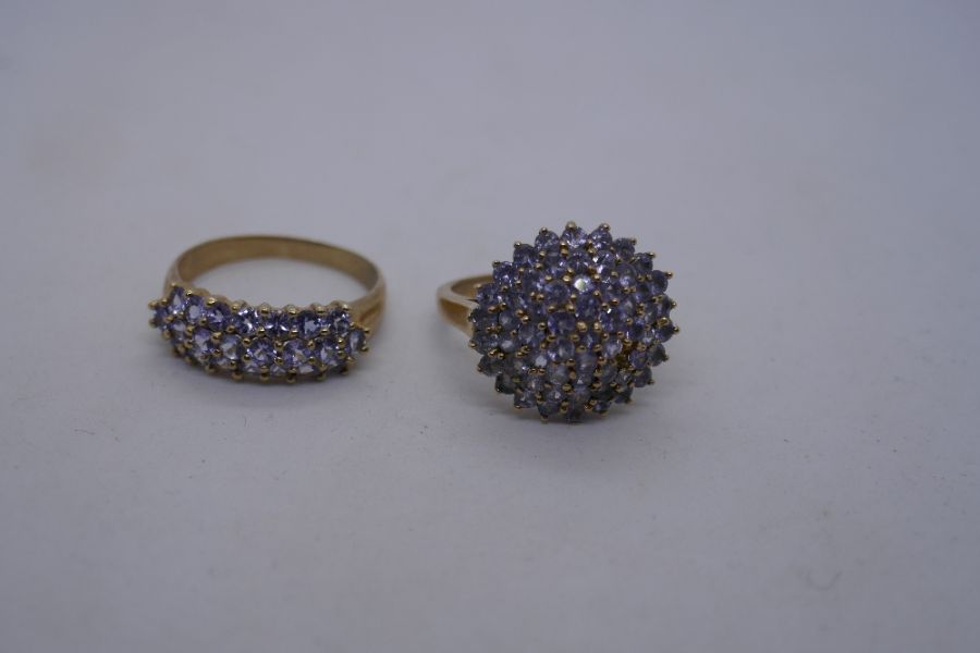 Two 9ct dress rings set with pale purple stones, one a cluster example AF, possibly tourmaline, both - Image 5 of 8