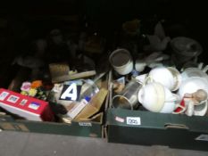 Two boxes of mixed ceramic including tea ware, figurines, novelty tea pot etc