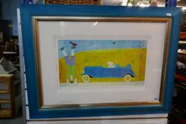 Pair framed and glazed limited edition prints, Annora Spence 'The Racing Car' 265/295 and Musicians