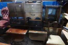 Oval mahogany gateleg table, Edwardian Sutherland table and 3 mahogany commodes etc