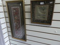 Two framed Chinese silks one decorated birds and flowers