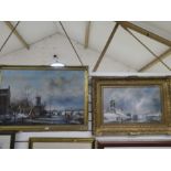 Two modern, Dutch style oils of figures in wintery scenes, one signed, the largest 90 x 59.5cm
