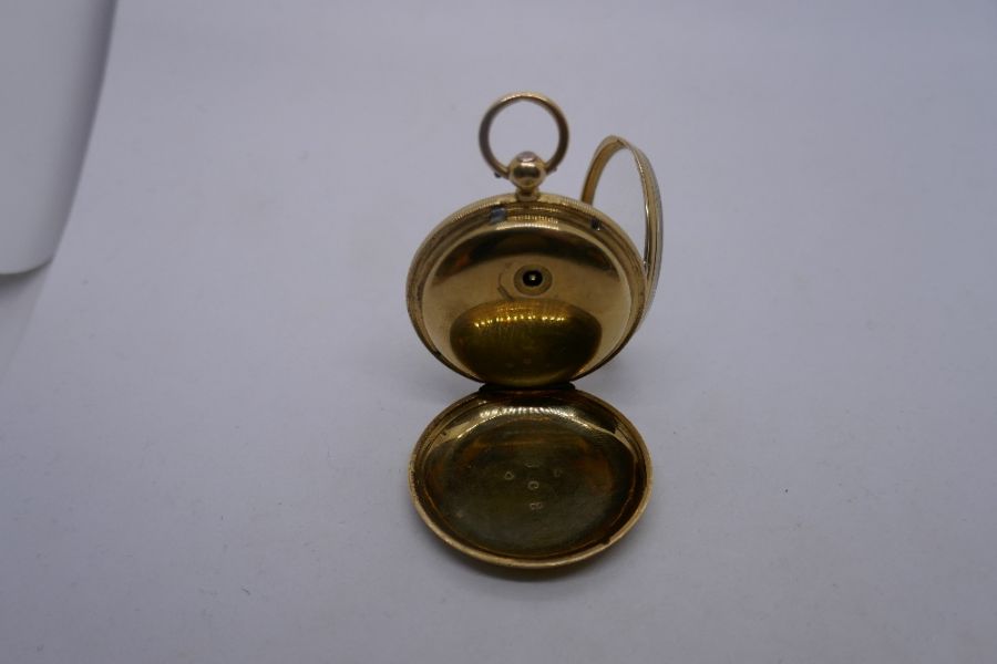 18ct yellow gold ladies fob watch with decorative engraved face, maker J Bell, London, number 16007, - Image 2 of 10