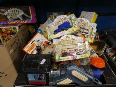 Two boxes of vintage toys to include tinplate Swing, Robots, Meccano, etc