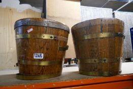 A pair of brass bound buckets