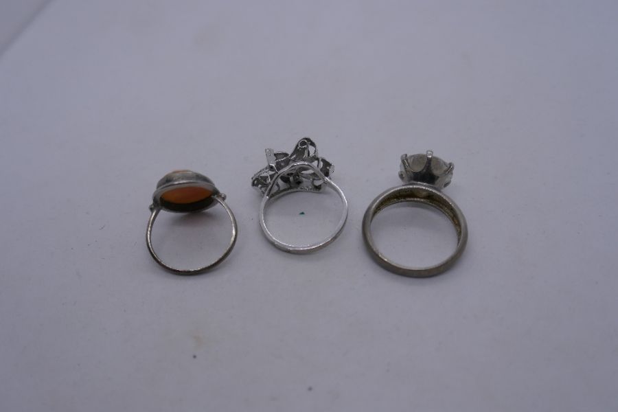 Silver cameo ring and two other white metal dress rings - Image 2 of 3