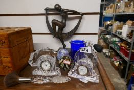 Two Waterford crystal clocks, Waterford crystal brush, paper weights, jug etc