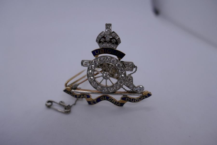 Of Military interest: a superb antique tooled leather cased, Royal Artillery Sweetheart brooch in ye - Image 6 of 15