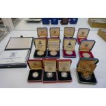 Three Silver proof coins including two piedfort examples. Also including Falklands Islands Silver Co