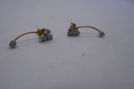 Pair of 9K yellow gold diamond cluster/drop earrings, could be worn either way, marked 9K, 3cm lengt
