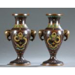 Pair of bronze enameled vases.
