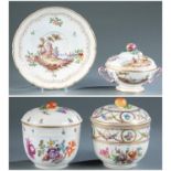 4 porcelain pieces with gilt trim.