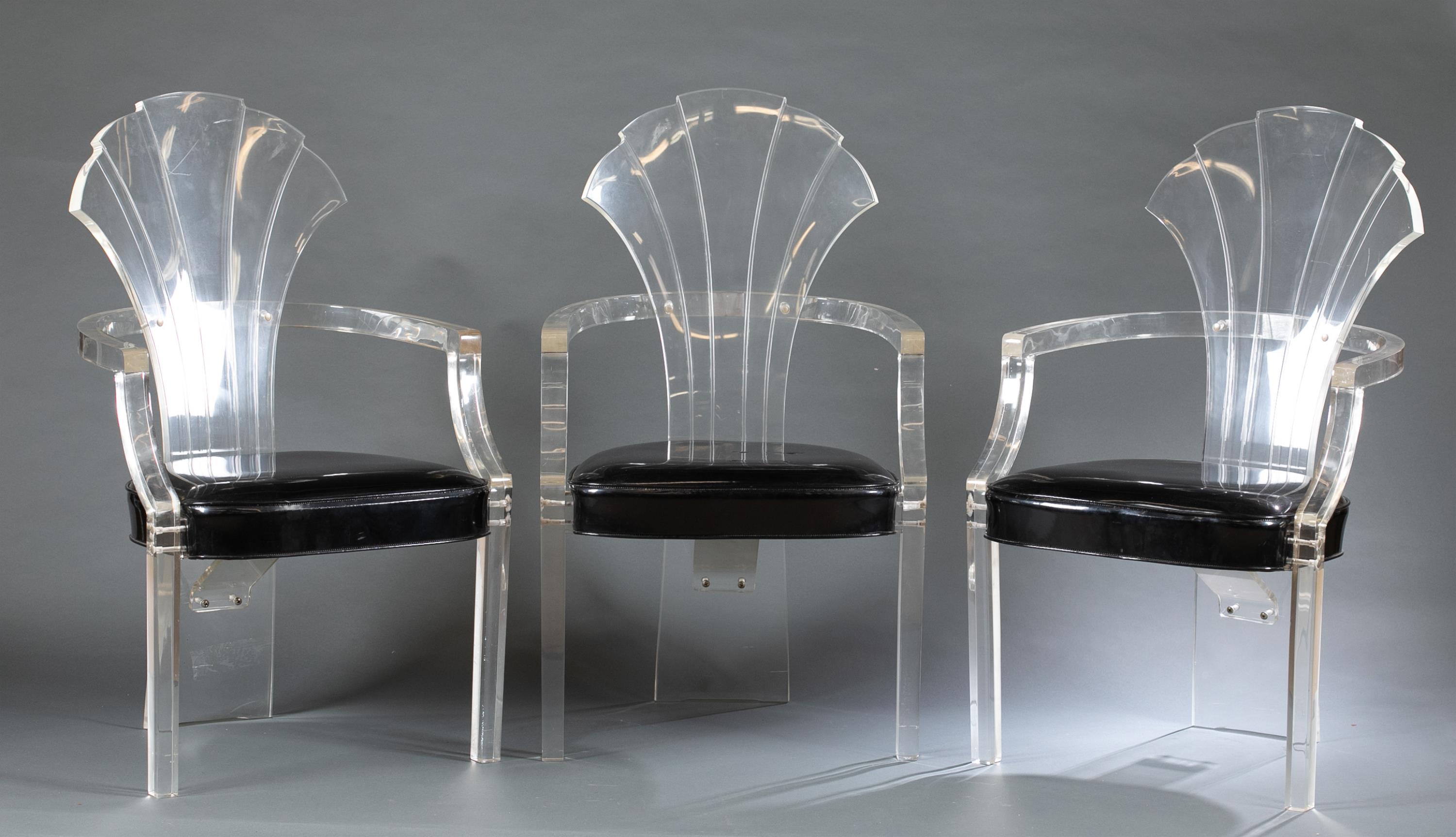 3 Hollywood Regency Hill Mfg. Co. acrylic chairs.